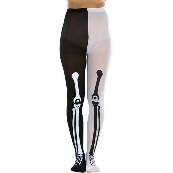 ToBeInStyle Women's Jester X-Ray Large Leg Bones Print Tights - Black & White - One Size