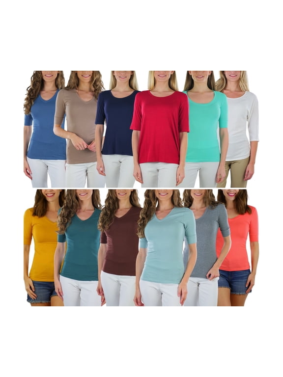 Women's Junior Pack of 6 Randomly Assorted Mid Sleeve T-Shirts - 9-11 Years