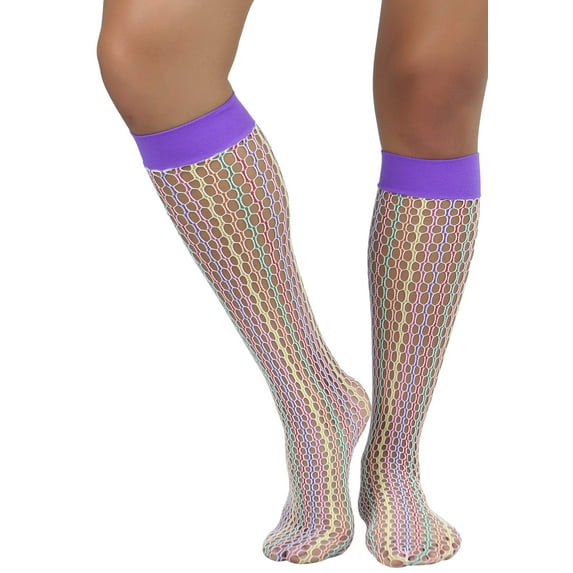 ToBeInStyle Women's Knee Hi Socks With Vertical Multicolor Honeycomb Pattern - One Size