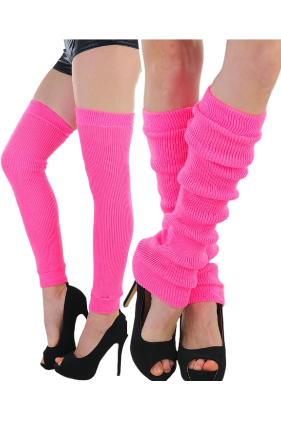 Women's Knit Long Iconic 80s Acrylic Leg Warmers - Neon Pink - One Size