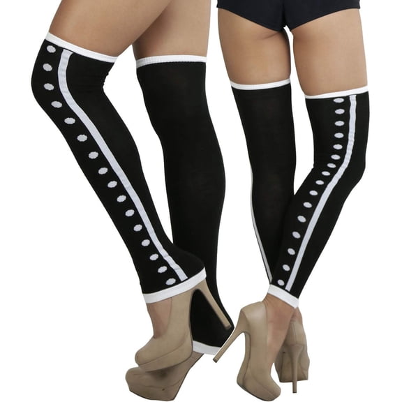 ToBeInStyle Women's Knit Long Iconic 80s Leg Warmer w/ Polkadots & Striped Sides - One Size