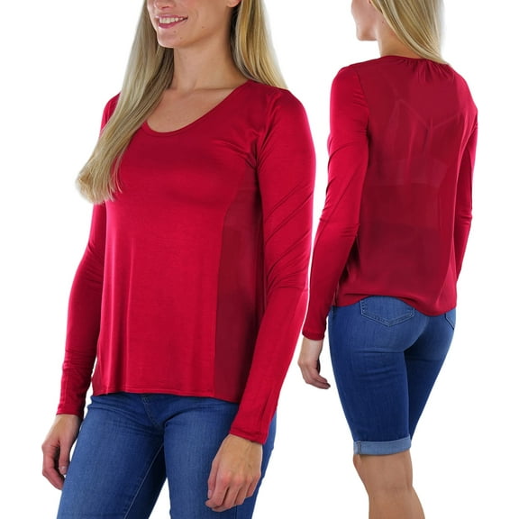 ToBeInStyle Women's L.S. Knit With Sheering Back Neck Detail - Burgundy - 1X