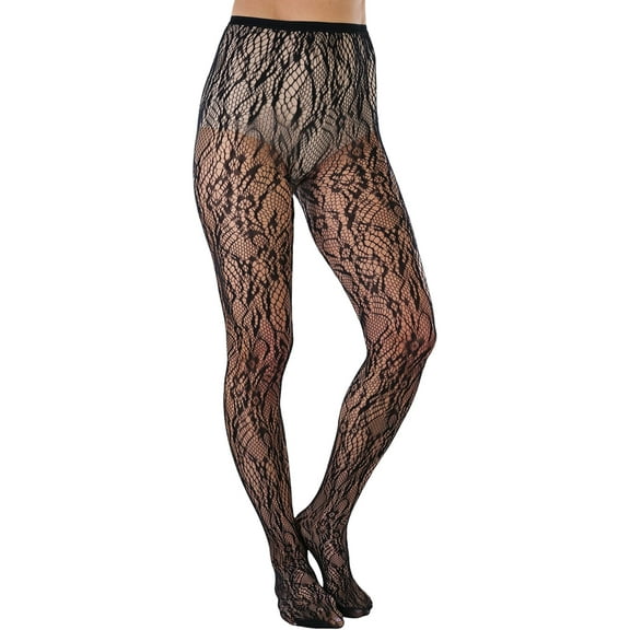 ToBeInStyle Women's Lace Spandex Pantyhose - Floral Garden Bouquet - Black
