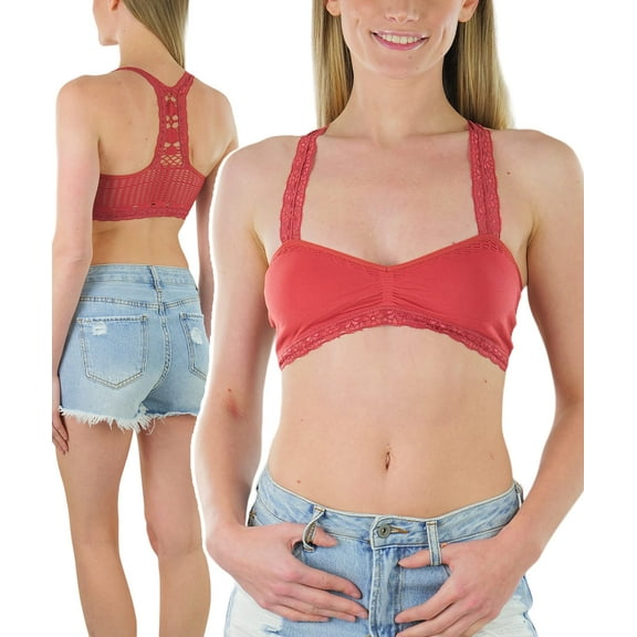 ToBeInStyle Women's Lace Trim Seamless Racerback Bralette