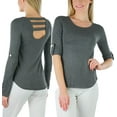 thumbnail image 1 of ToBeInStyle Women's Long Roll-Up Sleeve Ladder-Back Pocket Top - Charcoal - Small, 1 of 7