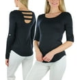 thumbnail image 1 of ToBeInStyle Women's Long Roll-Up Sleeve Ladder-Back Pocket Top - Black - Small, 1 of 7