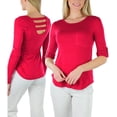 thumbnail image 1 of ToBeInStyle Women's Long Roll-Up Sleeve Ladder-Back Pocket Top - Burgundy - Large, 1 of 7