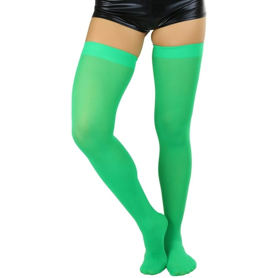 ToBeInStyle Women's Nylon Thigh High Schoolgirl Opaque Stockings- KELLY GREEN - OSR