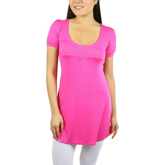 ToBeInStyle Women's Long Scoop Neck Tunic Dress with Cap Sleeves