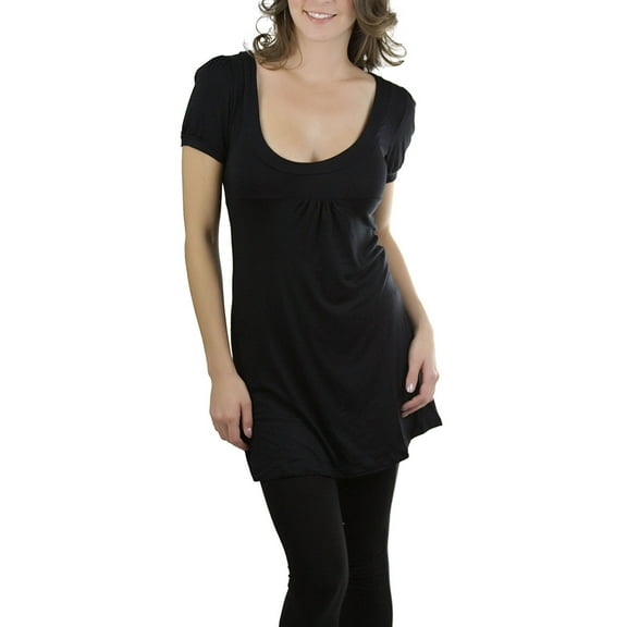 ToBeInStyle Women's Long Scoop Neck Tunic Dress with Cap Sleeves