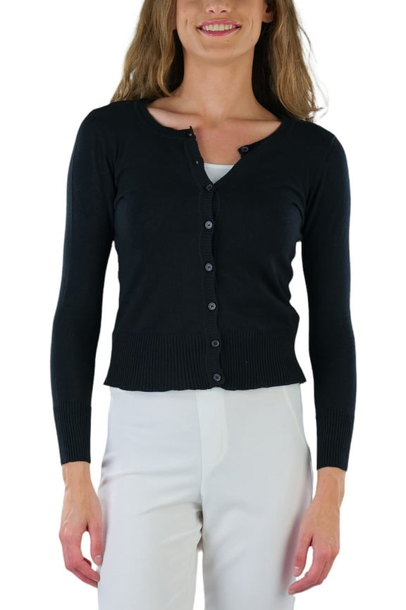 Women's Long Sleeve Button Up Ribbed Crew Neck Cardigan Sweater