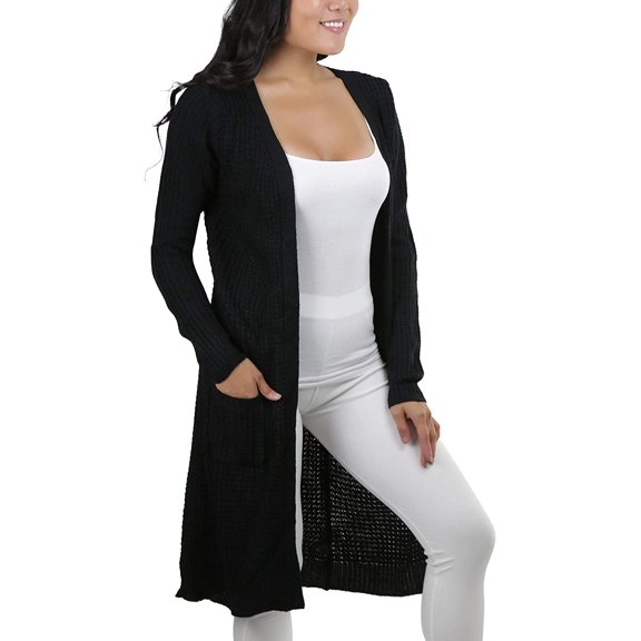 ToBeInStyle Women's Long Sleeve Ribbed Knit Warm Duster Cardigan - Black - Large