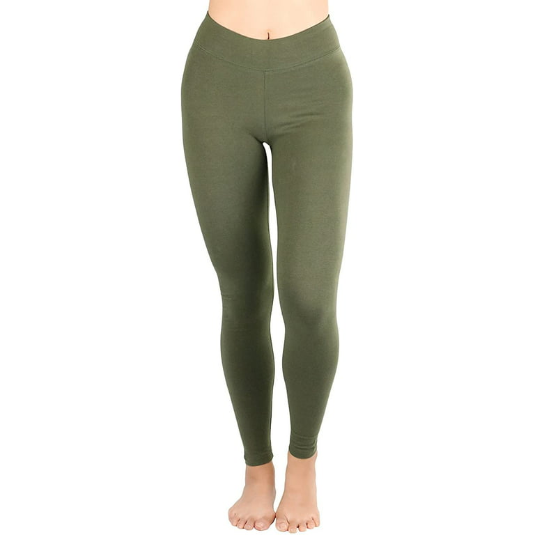 ToBeInStyle Women's Medium Weight Classic Breathable Cotton Legging - Olive  - Large