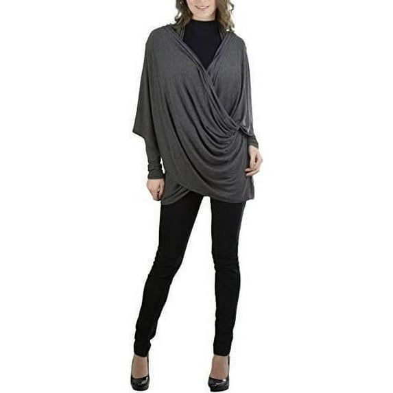 ToBeInStyle Women's Multi-Purpose Wrap Shawl Cardigan - Charcoal - Medium