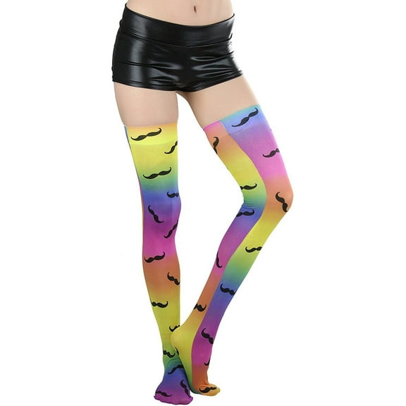 ToBeInStyle Women's Mustache Print Rainbow Thigh Hi - Multicoloured