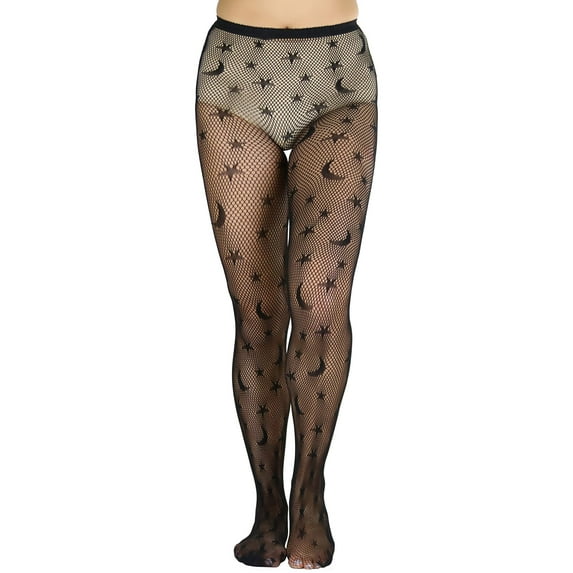 ToBeInStyle Women's Mystical Celestial Fishnet Tights - Black - One Size