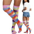 thumbnail image 1 of ToBeInStyle Women's Neon Color Rectangle Checker Thigh High Socks - Rainbow, 1 of 7