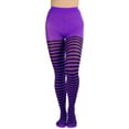 thumbnail image 1 of ToBeInStyle Women's Nylon Horizontal Striped Opaque Tights - Black/Purple - One Size Plus 3X/4X, 1 of 5