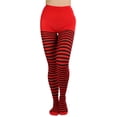 thumbnail image 1 of ToBeInStyle Women's Nylon Horizontal Striped Opaque Tights - Black/Red - One Size, 1 of 5