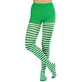 thumbnail image 1 of ToBeInStyle Women's Nylon Horizontal Striped Opaque Tights - White/Kelly Green - One Size, 1 of 5