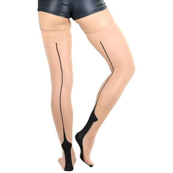 ToBeInStyle Women's Nylon Transparent High French Heel Black Backseam Stocking - Nude/Black - One Size