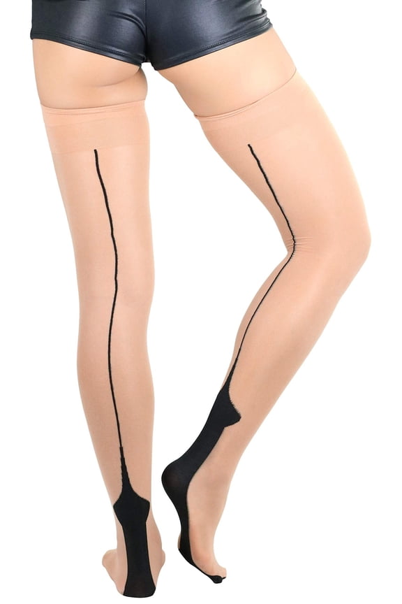 Women's Nylon Transparent High French Heel Black Backseam Stocking - Nude/Black - One Size