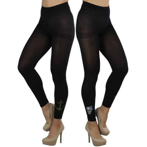 ToBeInStyle Women's Opaque Above Ankle Footless Tights Fashion Hosiery - Black Pirate - One Size