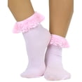 thumbnail image 1 of ToBeInStyle Women's Opaque Ankle High Socks w/ Ruffled Lace Top - Baby Pink, 1 of 5