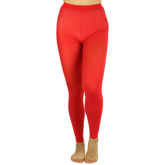 ToBeInStyle Women's Opaque Ankle Long Elastic Tights - Red - One Size