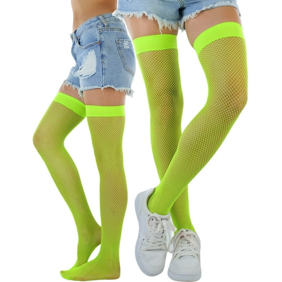 ToBeInStyleWomen's Spandex Fishnet Thigh High - Neon Green