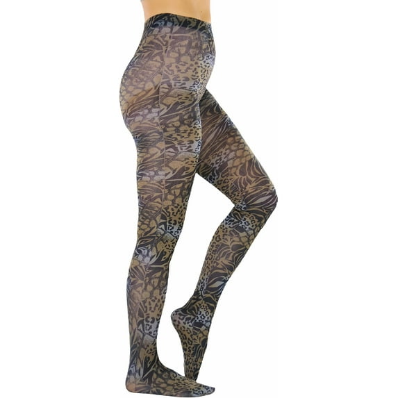 ToBeInStyle Women's Opaque Multicolor Animal And Floral Print Grey Pantyhose - One Size