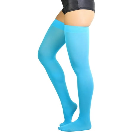 ToBeInStyle Women's Opaque Nylon Thigh Highs - Neon Blue - One Size