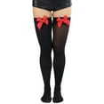 thumbnail image 1 of ToBeInStyle Women's Opaque Satin Bow Accent Thigh Highs - Black/Red - One Size, 1 of 5