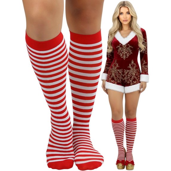 ToBeInStyle Women's Opaque Striped Knee High Warm Nylon Stockings Hosiery