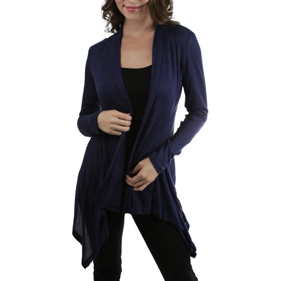 ToBeInStyle Women's Open Drape-Front Asymmetrical Hem Cardigan - Navy - L