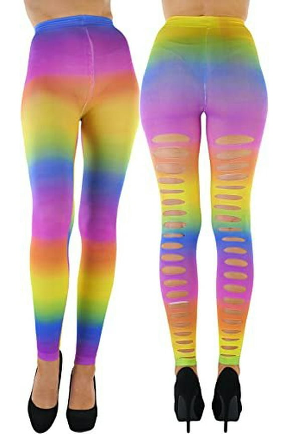 Women's Oval Cut Out Pattern Footless Tights - Rainbow