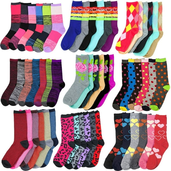 ToBeInStyle Women's Pack of 12 Randomly Assorted Pairs of Fashion Printed Crew Socks Size 9-11