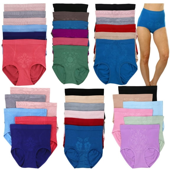 ToBeInStyle Women's Pack of 12 Randomly Assorted Plus Sized High Waisted Compression Briefs - 2X