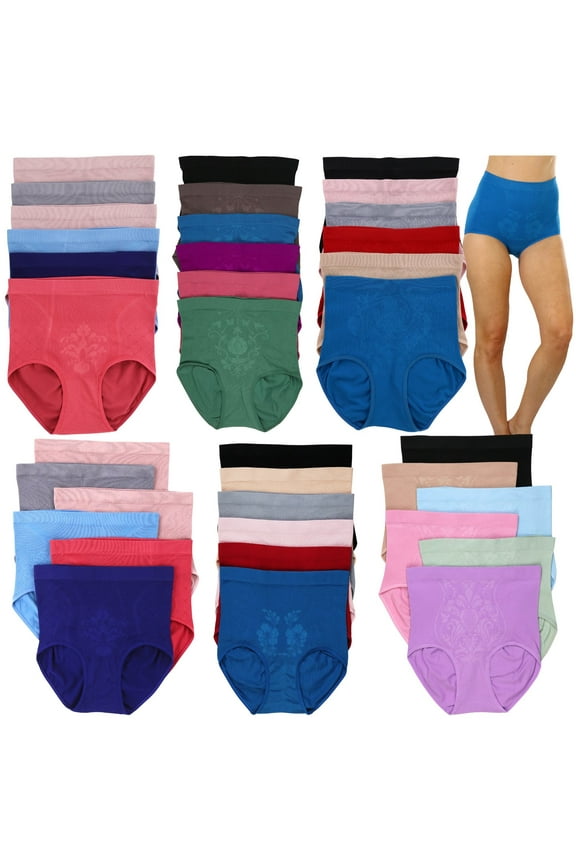 Women's Pack of 12 Randomly Assorted Plus Sized High Waisted Compression Briefs - 3X