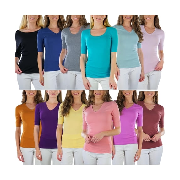 ToBeInStyle Women's Pack of 2 Randomly Assorted Mid Sleeve T-Shirts - Large