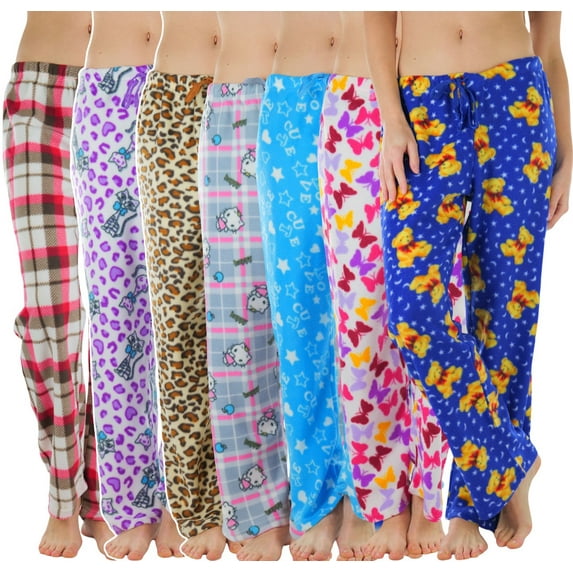 ToBeInStyle Women's Pack of 2 Randomly Assorted Printed Design Fleece Lined Pajama Bottoms - Large