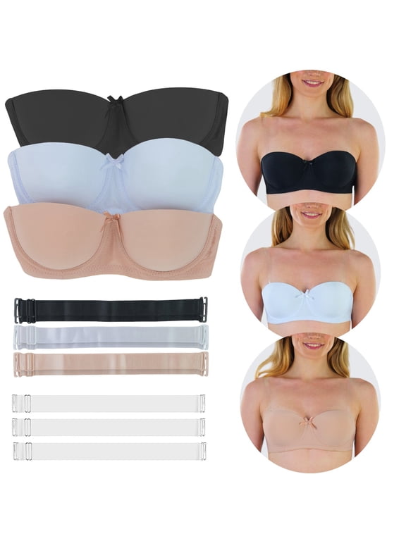 Women's Pack of 3 Padded Wired Bra with Clear Convertible Straps - Basic Assortment - 32B