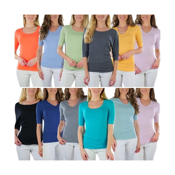 ToBeInStyle Women's Pack of 3 Randomly Assorted Mid Sleeve T-Shirts - Small