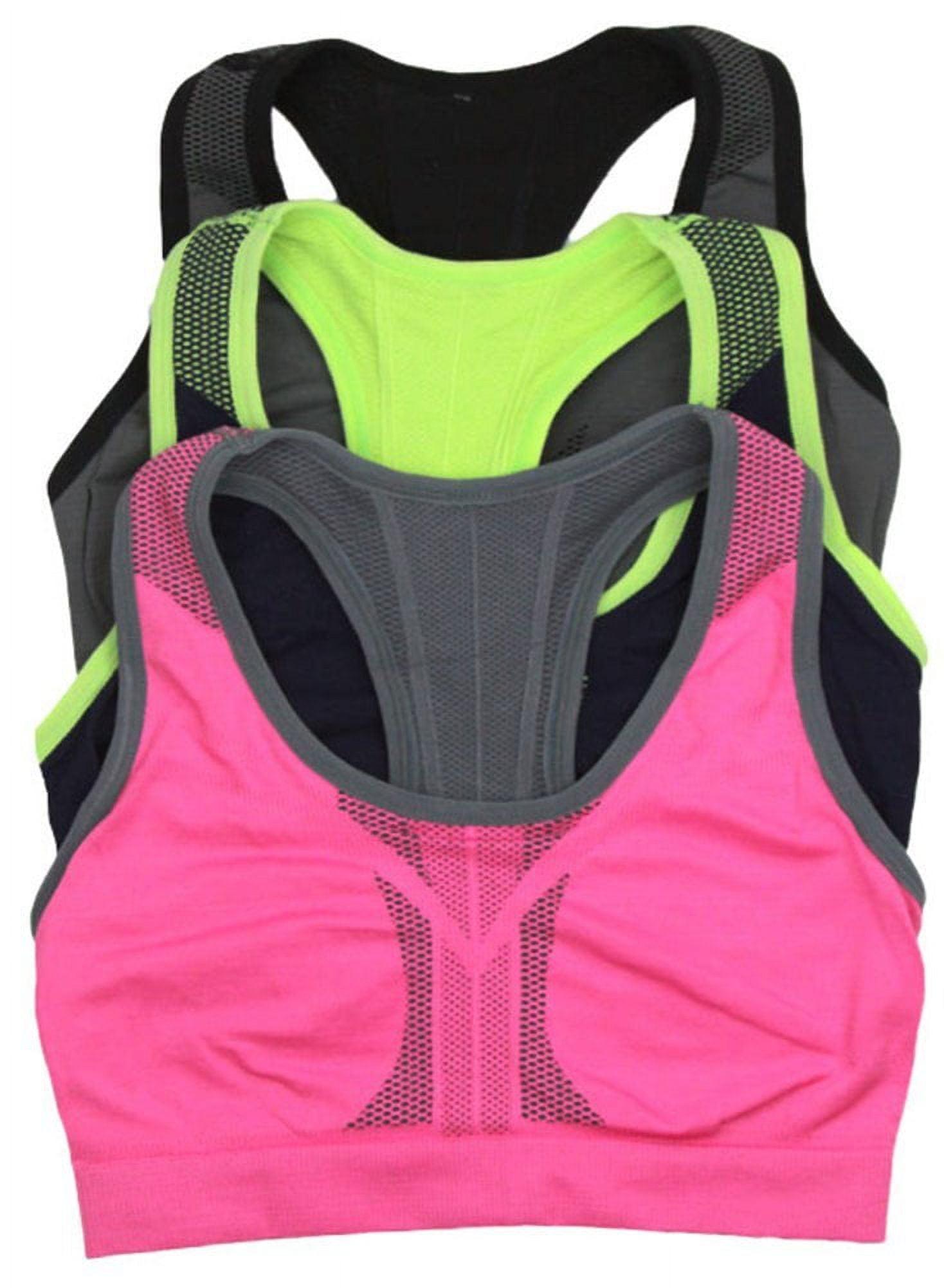 ToBeInStyle Women's Pack of 3 Reversible Compression Double Layered Sports  Bras 