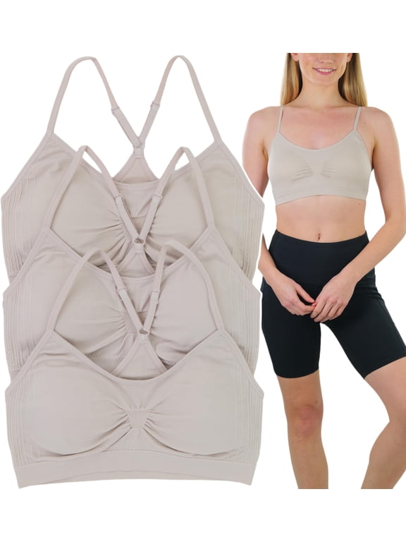 Women's Pack of 3 Wire Free Bralettes - V Back Solid Colors - Beige - Large