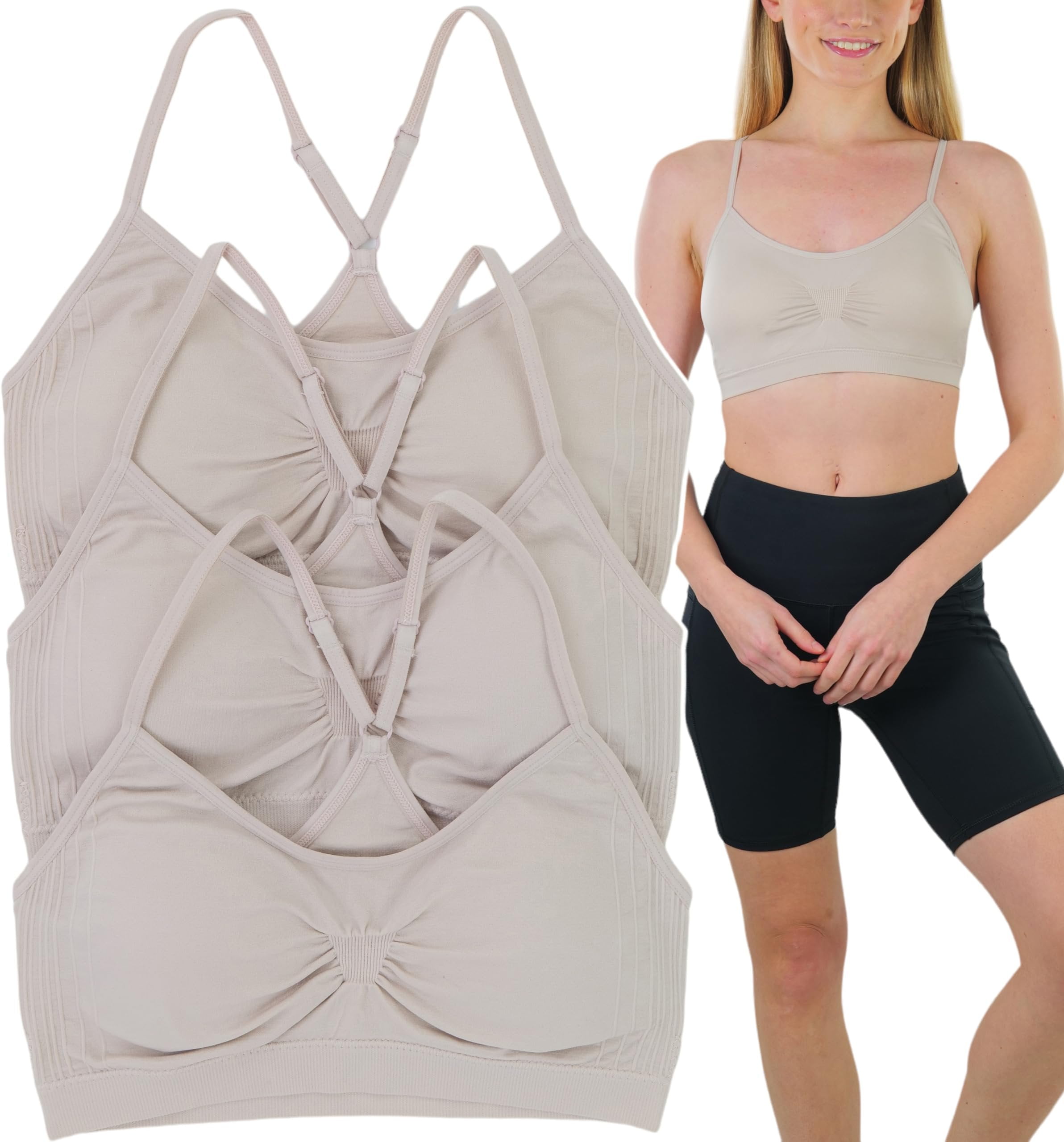 ToBeInStyle Women's Pack of 3 Wire Free Bralettes - V Back Solid Colors ...