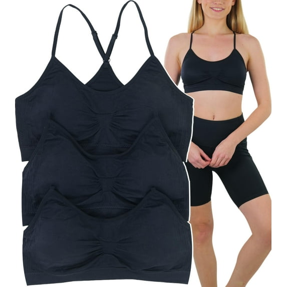 ToBeInStyle Women's Pack of 3 Wire Free Bralettes - V Back Solid Colors - Black - Large