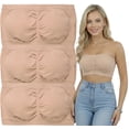 thumbnail image 1 of ToBeInStyle Women's Pack of 3 or 6 Seamless Classic Ruched Tube Top Bras w/ Removable Pads - 3 Pack: Beige - One Size Plus, 1 of 3