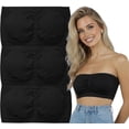 thumbnail image 1 of ToBeInStyle Women's Pack of 3 or 6 Seamless Classic Ruched Tube Top Bras w/ Removable Pads - 3 Pack: Black - One Size Plus, 1 of 4