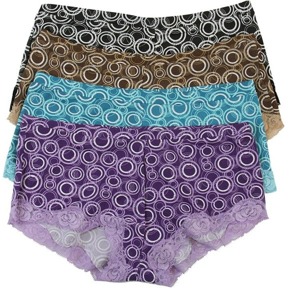 ToBeInStyle Women's Pack of 4 Boyshorts in Linked Print with Lace